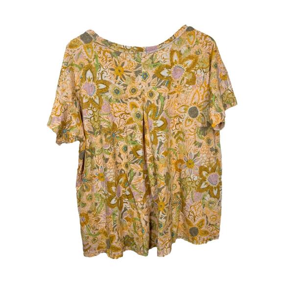 Anthropologie Pilcro Split Back Swing Tee Medium New Paisley Floral Print Yellow - Picture 5 of 7